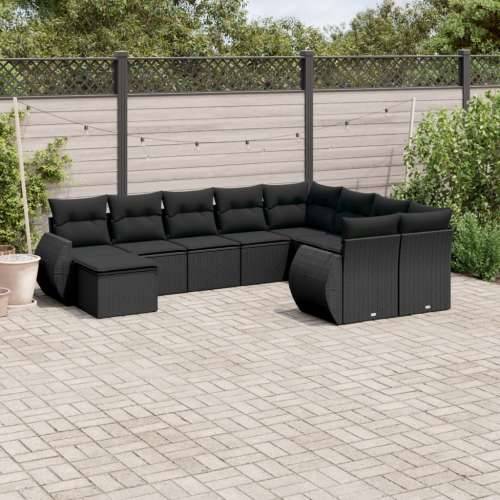 Vrtna garnitura - 10-dijelni set vrtnih sofa s jastucima crni od poliratana - Crna 1 Cijena