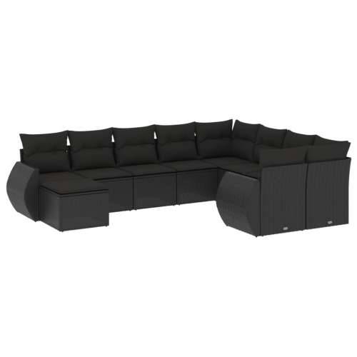 Vrtna garnitura - 10-dijelni set vrtnih sofa s jastucima crni od poliratana - Crna 1 Cijena