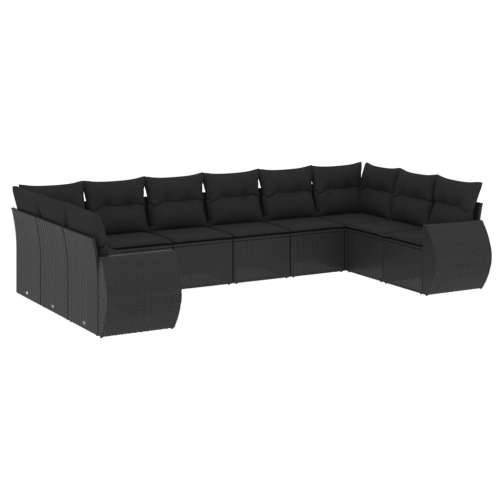 Vrtna garnitura - 10-dijelni set vrtnih sofa s jastucima crni od poliratana - Crna Bez stola 1 Cijena