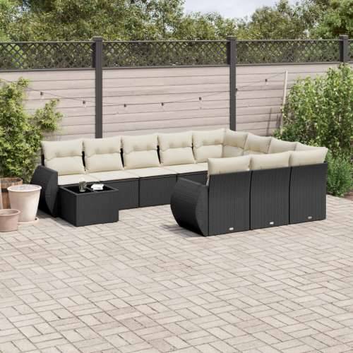 Vrtna garnitura - 11-dijelni set vrtnih sofa od poliratana s jastucima crni - Crna i krem 1 Cijena