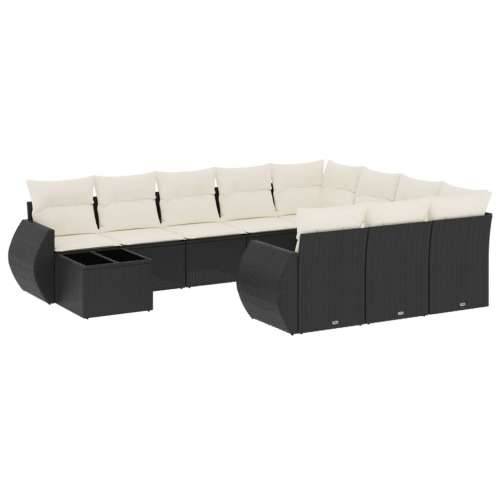 Vrtna garnitura - 11-dijelni set vrtnih sofa od poliratana s jastucima crni - Crna i krem 1 Cijena
