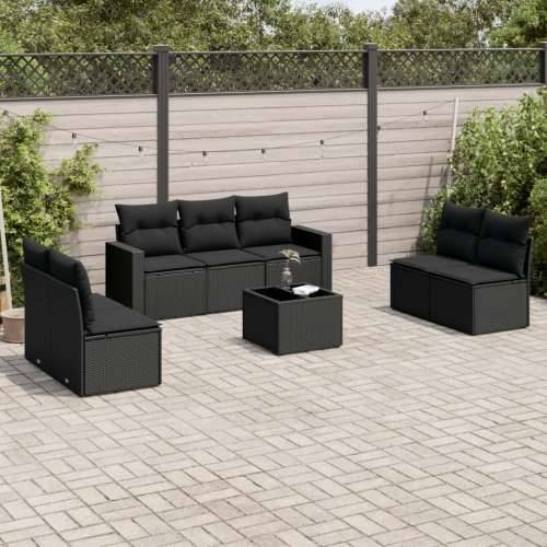Vrtna garnitura - 8-dijelni set vrtnih sofa od poliratana s jastucima crni - Crna Sa stolom 1 Cijena