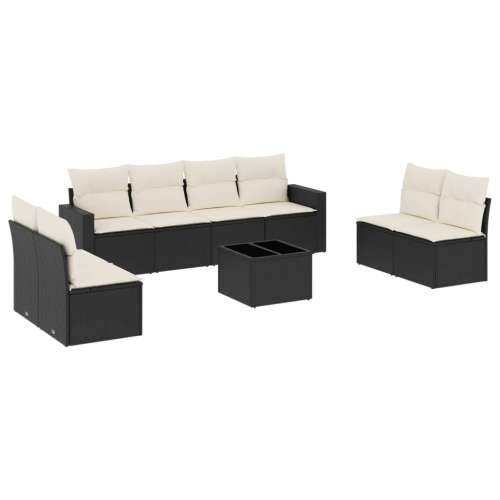 Vrtna garnitura - 9-dijelni set vrtnih sofa s jastucima crni od poliratana - Crna i krem Sa stolom 1 Cijena