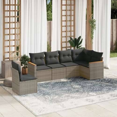 Vrtna garnitura - 6-dijelni set vrtnih sofa od poliratana s jastucima sivi - Siva Bez stola 1 Cijena