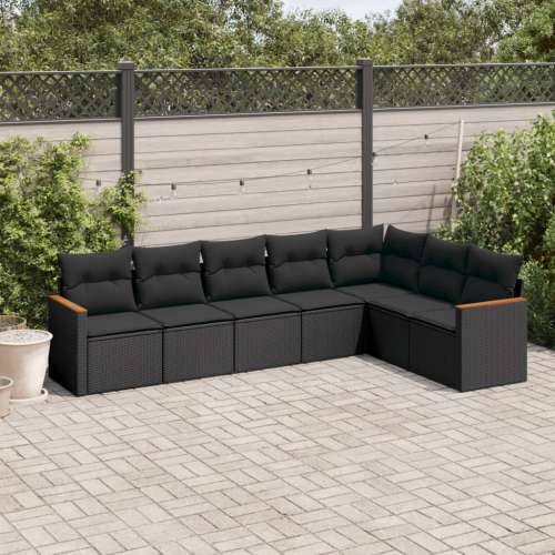 Vrtna garnitura - 7-dijelni set vrtnih sofa od poliratana s jastucima crni - Crna Bez stola 1 Cijena