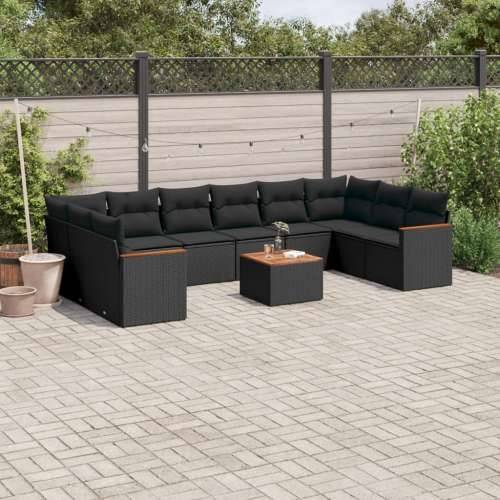 Vrtna garnitura - 11-dijelni set vrtnih sofa od poliratana s jastucima crni - Crna Sa stolom 1 Cijena