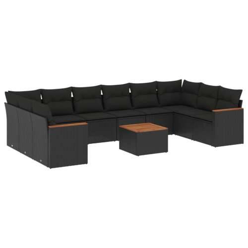 Vrtna garnitura - 11-dijelni set vrtnih sofa od poliratana s jastucima crni - Crna Sa stolom 1 Cijena