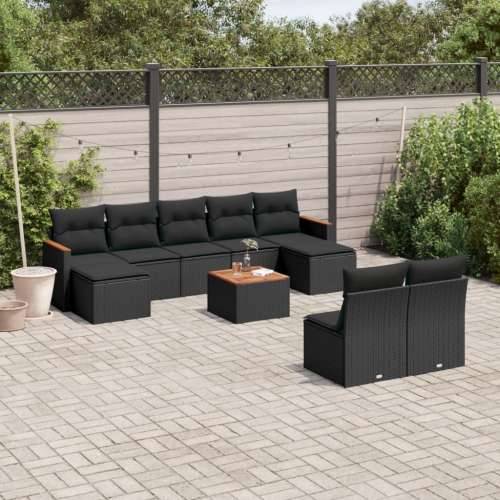 Vrtna garnitura - 10-dijelni set vrtnih sofa s jastucima crni od poliratana - Crna Sa stolom 1 Cijena