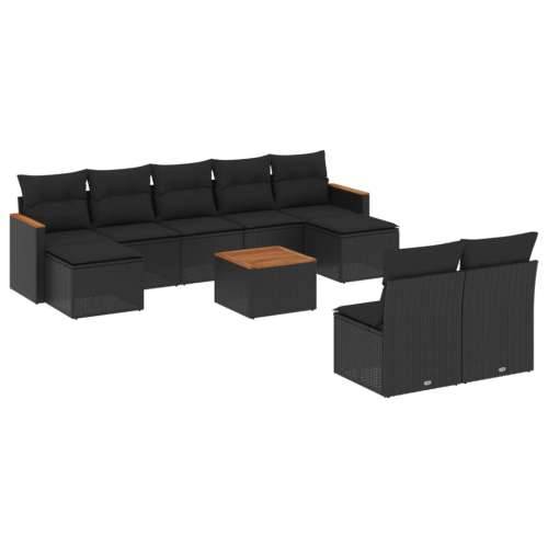 Vrtna garnitura - 10-dijelni set vrtnih sofa s jastucima crni od poliratana - Crna Sa stolom 1 Cijena