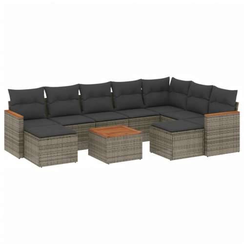 Vrtna garnitura - 10-dijelni set vrtnih sofa od poliratana s jastucima sivi - Siva Sa stolom 1 Cijena