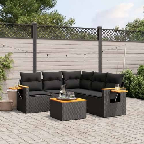 Vrtna garnitura - 6-dijelni set vrtnih sofa s jastucima crni od poliratana - Crna Sa stolom 1 Cijena