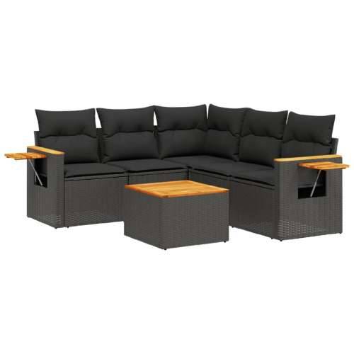 Vrtna garnitura - 6-dijelni set vrtnih sofa s jastucima crni od poliratana - Crna Sa stolom 1 Cijena