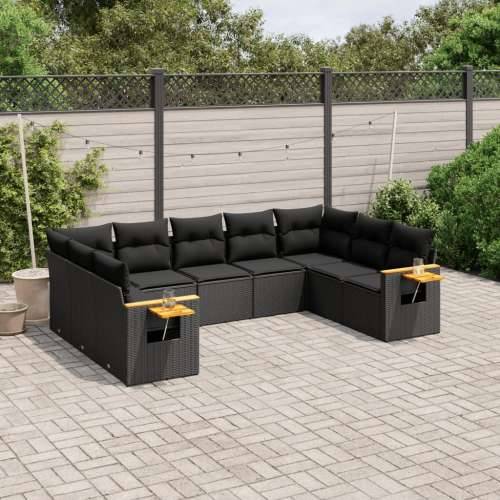 Vrtna garnitura - 9-dijelni set vrtnih sofa s jastucima crni od poliratana - Crna Bez stola 1 Cijena