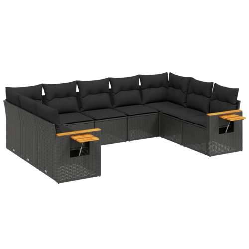 Vrtna garnitura - 9-dijelni set vrtnih sofa s jastucima crni od poliratana - Crna Bez stola 1 Cijena