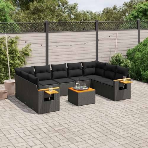 Vrtna garnitura - 10-dijelni set vrtnih sofa s jastucima crni od poliratana - Crna Sa stolom 1 Cijena