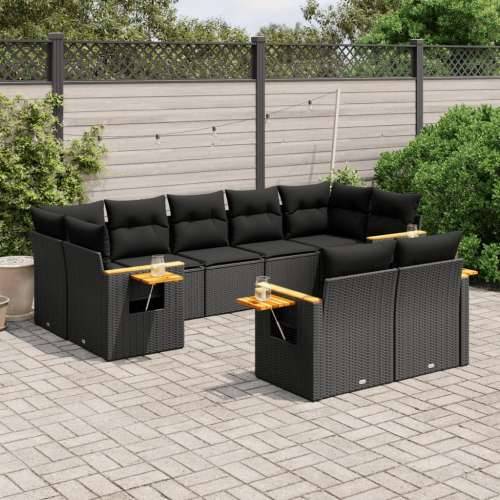 Vrtna garnitura - 9-dijelni set vrtnih sofa s jastucima crni od poliratana - Crna Bez stola 1 Cijena