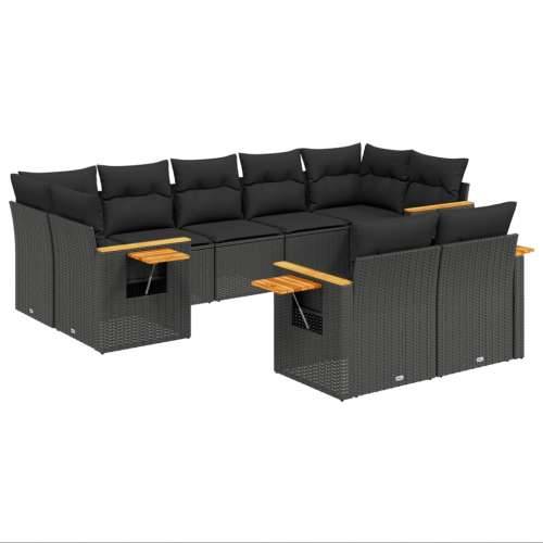 Vrtna garnitura - 9-dijelni set vrtnih sofa s jastucima crni od poliratana - Crna Bez stola 1 Cijena