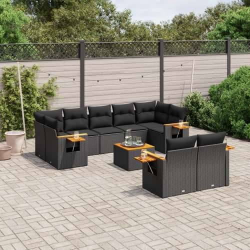 Vrtna garnitura - 10-dijelni set vrtnih sofa s jastucima crni od poliratana - Crna Sa stolom 1 Cijena
