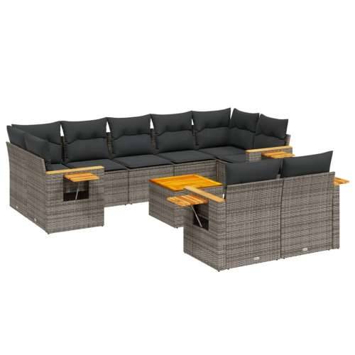 Vrtna garnitura - 10-dijelni set vrtnih sofa od poliratana s jastucima sivi - Siva Sa stolom 1 Cijena