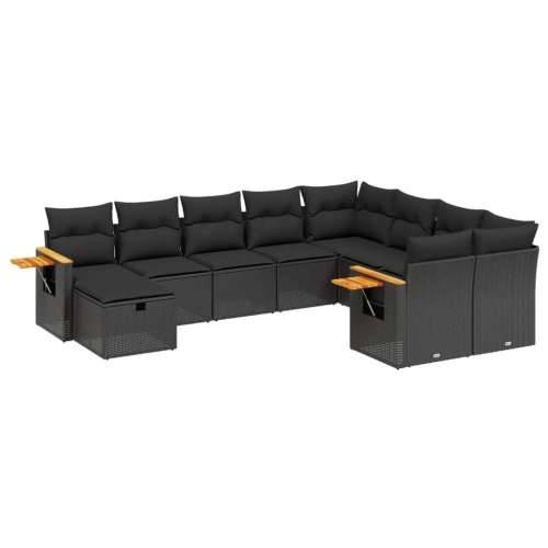 Vrtna garnitura - 10-dijelni set vrtnih sofa s jastucima crni od poliratana - Crna 1 Cijena