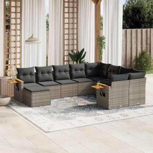 Vrtna garnitura - 10-dijelni set vrtnih sofa od poliratana s jastucima sivi - Siva 1 Cijena