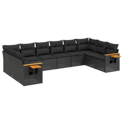 Vrtna garnitura - 10-dijelni set vrtnih sofa s jastucima crni od poliratana - Crna Bez stola 1 Cijena