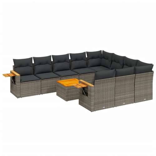 Vrtna garnitura - 11-dijelni set vrtnih sofa od poliratana s jastucima sivi - Siva Sa stolom 1 Cijena