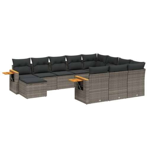 Vrtna garnitura - 11-dijelni set vrtnih sofa od poliratana s jastucima sivi - Siva 1 Cijena