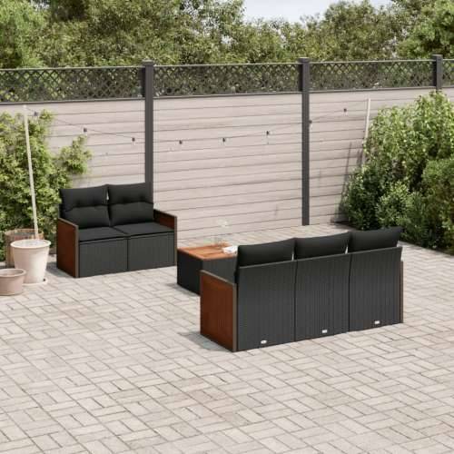 Vrtna garnitura - 6-dijelni set vrtnih sofa s jastucima crni od poliratana - Crna 1 Cijena