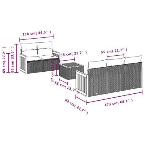 Vrtna garnitura - 6-dijelni set vrtnih sofa s jastucima crni od poliratana - Crna 1 Cijena