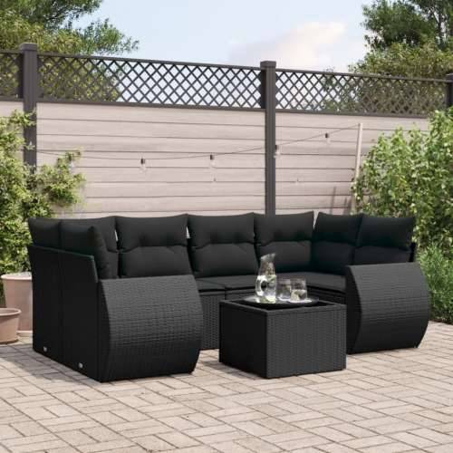Vrtna garnitura - 7-dijelni set vrtnih sofa od poliratana s jastucima crni - Crna 1 Cijena