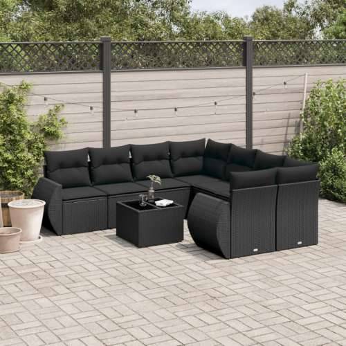 Vrtna garnitura - 9-dijelni set vrtnih sofa s jastucima crni od poliratana - Crna 1 Cijena