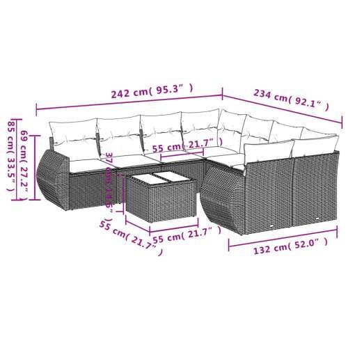 Vrtna garnitura - 9-dijelni set vrtnih sofa s jastucima crni od poliratana - Crna 1 Cijena
