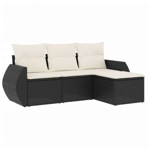 Vrtna garnitura - 4-dijelni set vrtnih sofa od poliratana s jastucima crni - Crna i krem Bez stola 1 Cijena