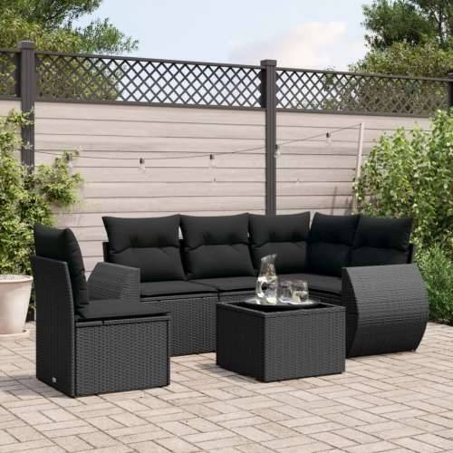 Vrtna garnitura - 6-dijelni set vrtnih sofa s jastucima crni od poliratana - Crna Bez stola 1 Cijena