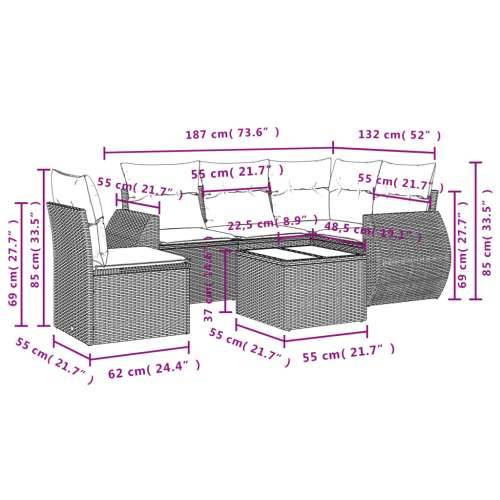 Vrtna garnitura - 6-dijelni set vrtnih sofa s jastucima crni od poliratana - Crna Bez stola 1 Cijena