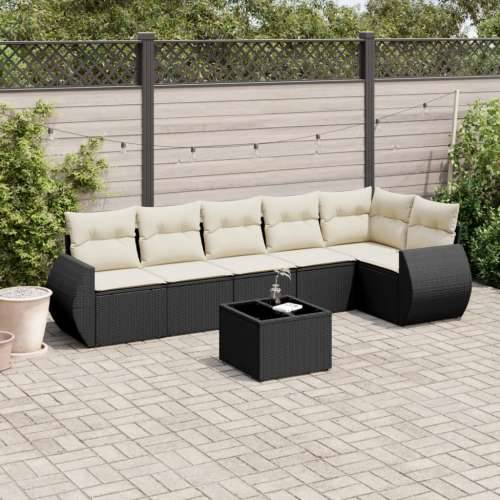 Vrtna garnitura - 7-dijelni set vrtnih sofa od poliratana s jastucima crni - Crna i krem Bez stola 1 Cijena