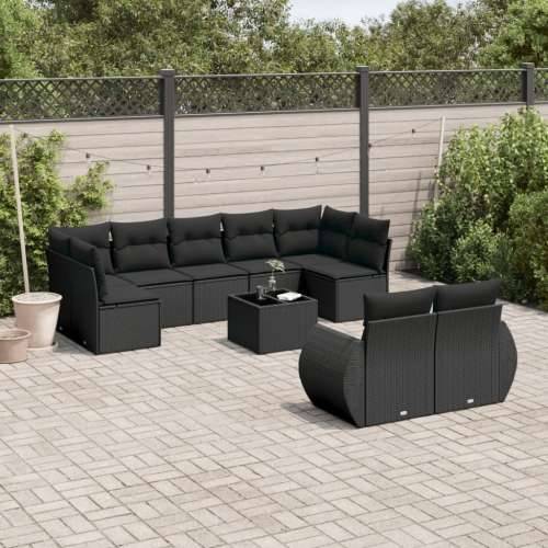 Vrtna garnitura - 10-dijelni set vrtnih sofa s jastucima crni od poliratana - Crna 1 Sa stolom Cijena