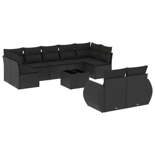 Vrtna garnitura - 10-dijelni set vrtnih sofa s jastucima crni od poliratana - Crna 1 Sa stolom Cijena