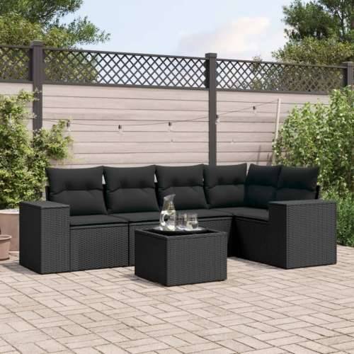 Vrtna garnitura - 6-dijelni set vrtnih sofa s jastucima crni od poliratana - Crna 1 Sa stolom Cijena