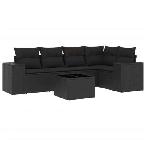 Vrtna garnitura - 6-dijelni set vrtnih sofa s jastucima crni od poliratana - Crna 1 Sa stolom Cijena