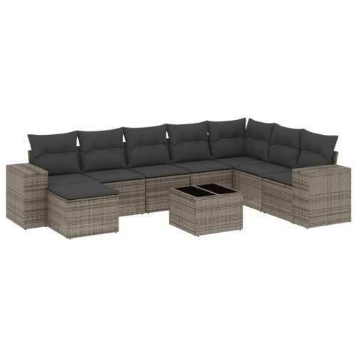 Vrtna garnitura - 9-dijelni set vrtnih sofa od poliratana s jastucima sivi - Siva Sa stolom 1 Cijena