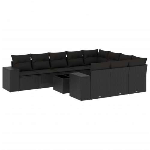 Vrtna garnitura - 11-dijelni set vrtnih sofa od poliratana s jastucima crni - Crna Bez stola 1 Cijena