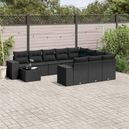 Vrtna garnitura - 11-dijelni set vrtnih sofa od poliratana s jastucima crni - Crna 1 Cijena