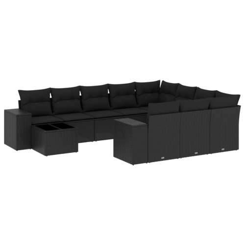 Vrtna garnitura - 11-dijelni set vrtnih sofa od poliratana s jastucima crni - Crna 1 Cijena
