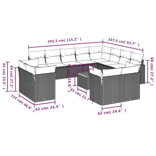 Vrtna garnitura - 13-dijelni set vrtnih sofa od poliratana s jastucima sivi - Siva 1 Cijena