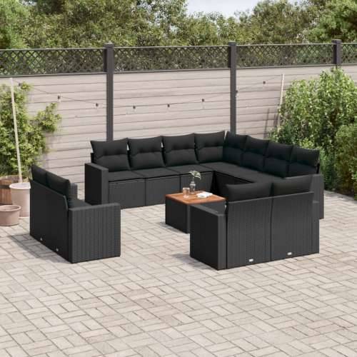 Vrtna garnitura - 12-dijelni set vrtnih sofa od poliratana s jastucima crni - Crna 1 Cijena
