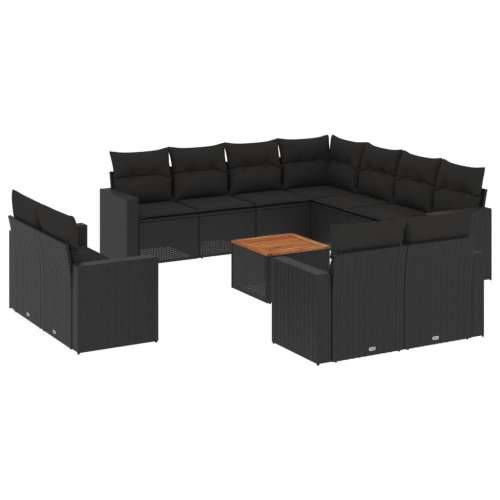 Vrtna garnitura - 12-dijelni set vrtnih sofa od poliratana s jastucima crni - Crna 1 Cijena