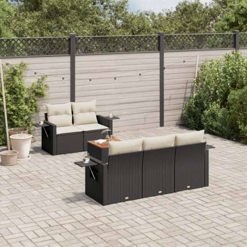 Vrtna garnitura - 6-dijelni set vrtnih sofa s jastucima crni od poliratana - Crna i krem 1 Cijena