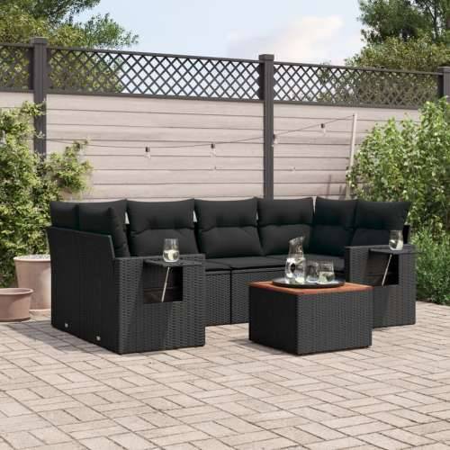 Vrtna garnitura - 7-dijelni set vrtnih sofa od poliratana s jastucima crni - Crna 1 Cijena